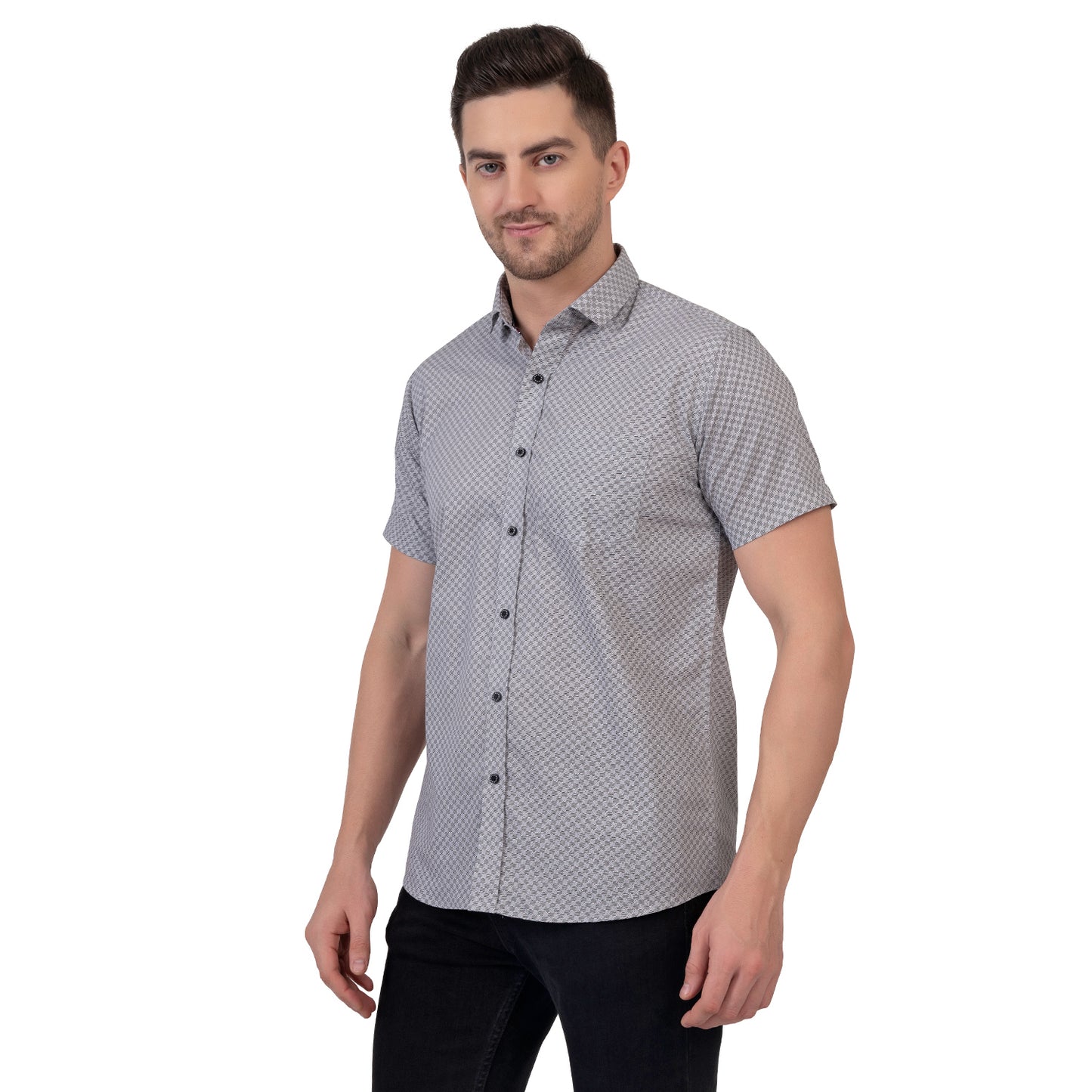 Half Sleeve Printed Cotton Shirt (Midnight Grey)