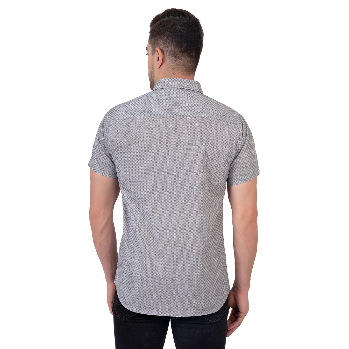 Half Sleeve Printed Cotton Shirt (Midnight Grey)