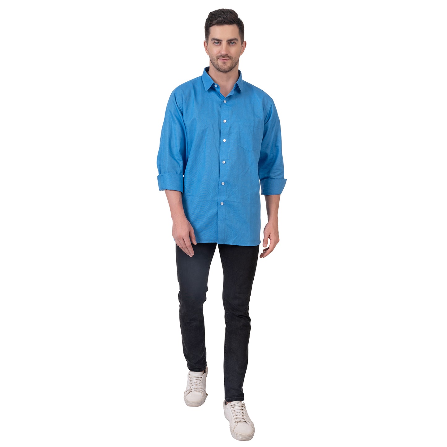 Full Sleeve Magic Linen Shirt (Bright Blue)