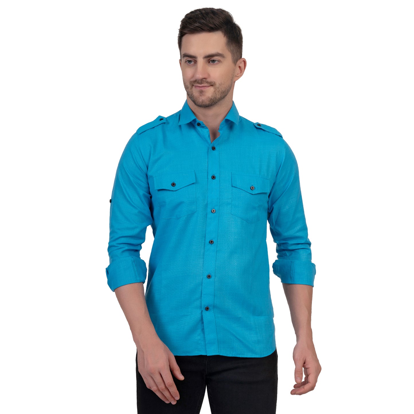 Full Sleeve Magic Linen Shirt (Aqua Blue)