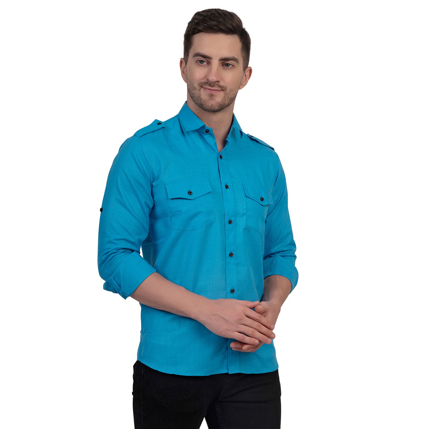 Full Sleeve Magic Linen Shirt (Aqua Blue)