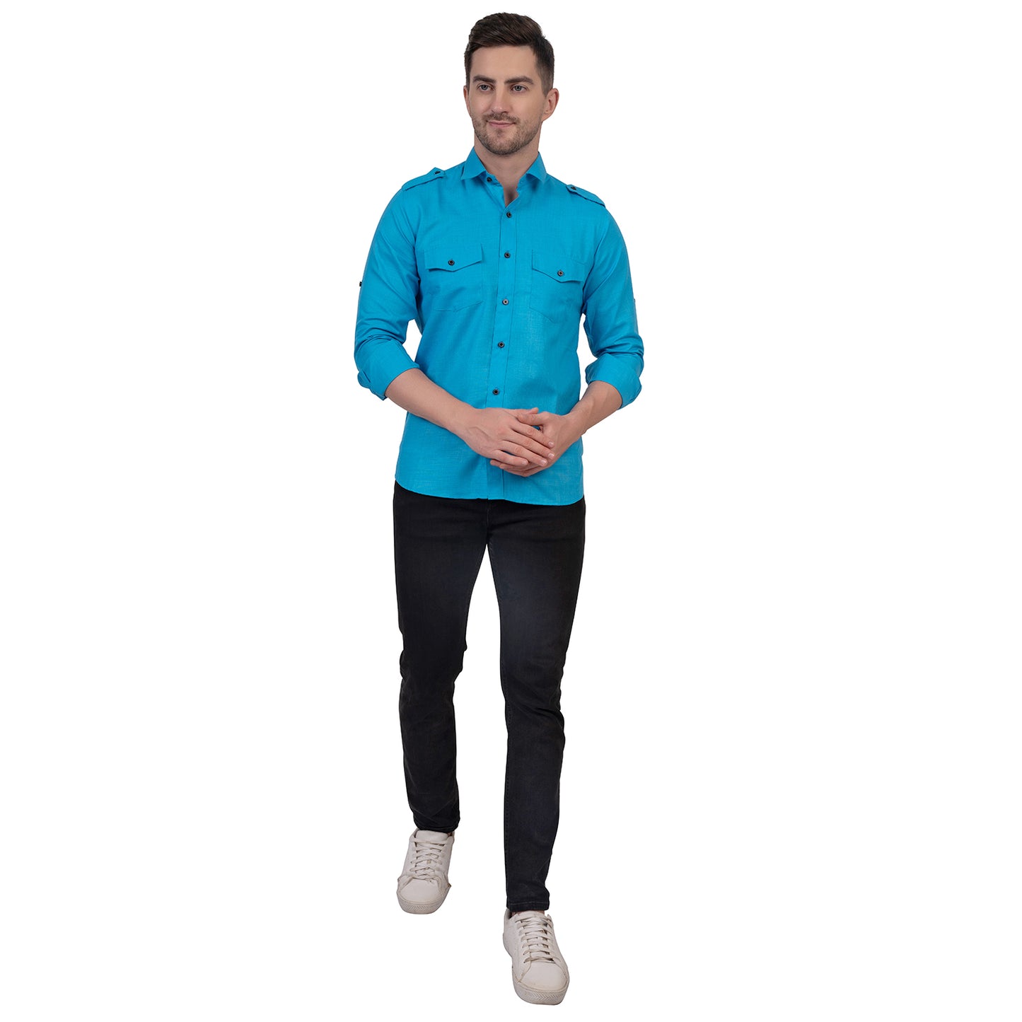 Full Sleeve Magic Linen Shirt (Aqua Blue)