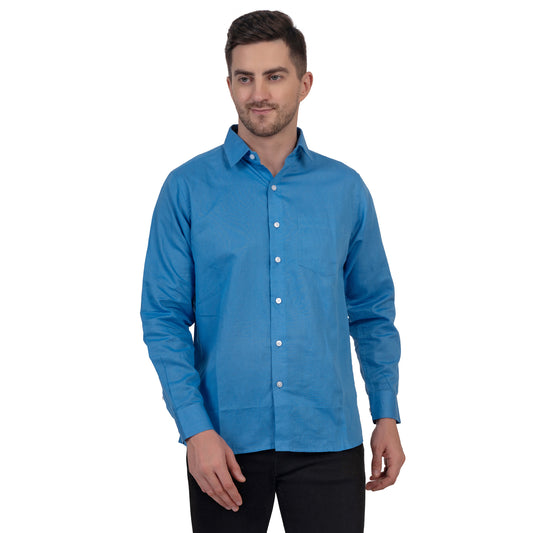 Full Sleeve Premium Linen Shirt (Brilliant Blue)