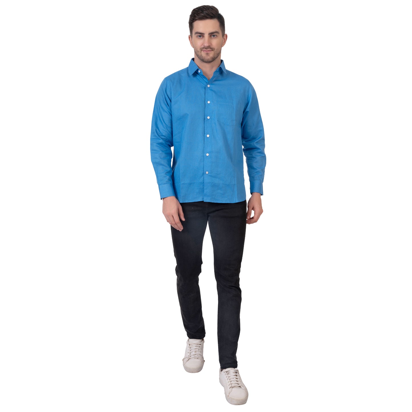 Full Sleeve Premium Linen Shirt (Brilliant Blue)