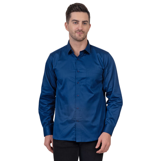 Full Sleeve Satin Cotton Shirt (Royal Blue)