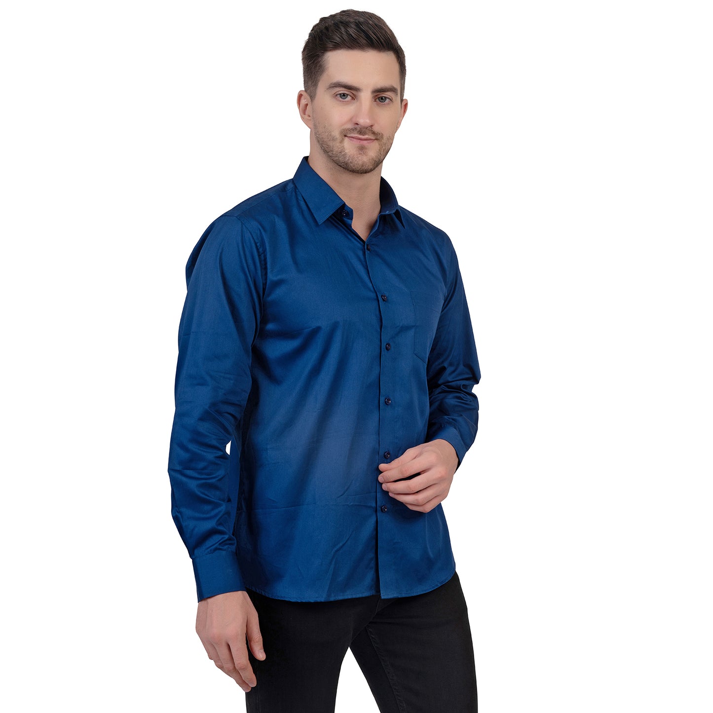 Full Sleeve Satin Cotton Shirt (Royal Blue)