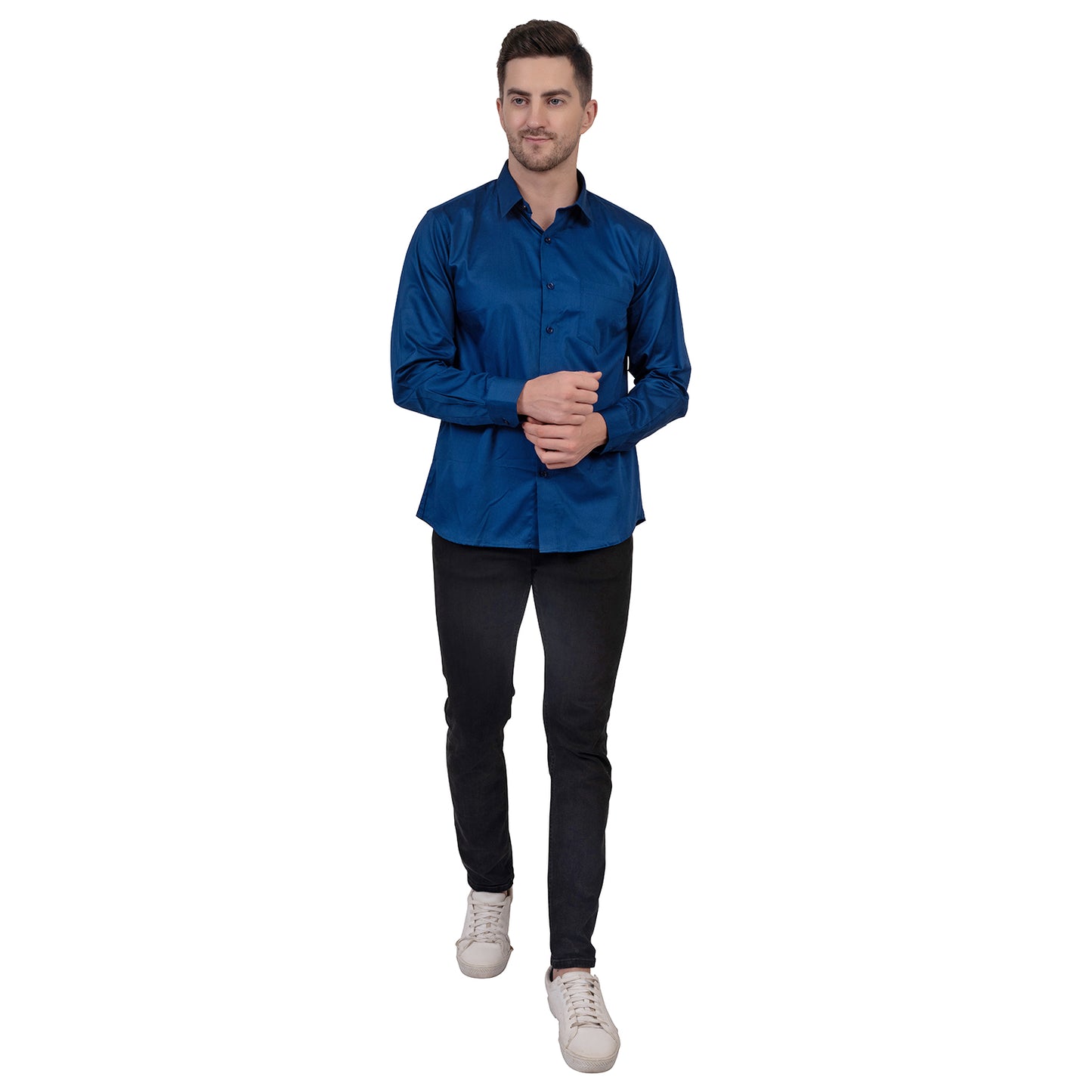 Full Sleeve Satin Cotton Shirt (Royal Blue)