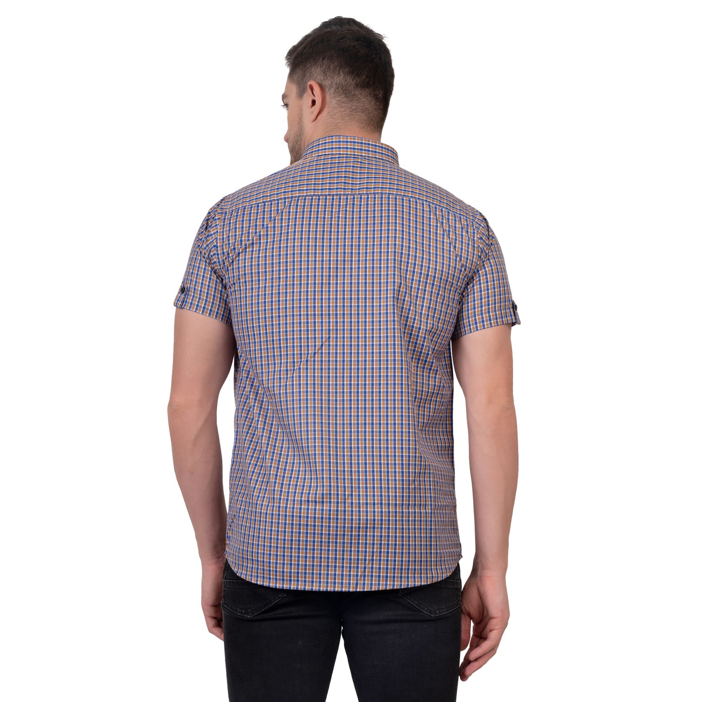 Half Sleeve Cotton Chequered Shirt (Yellow/Blue)