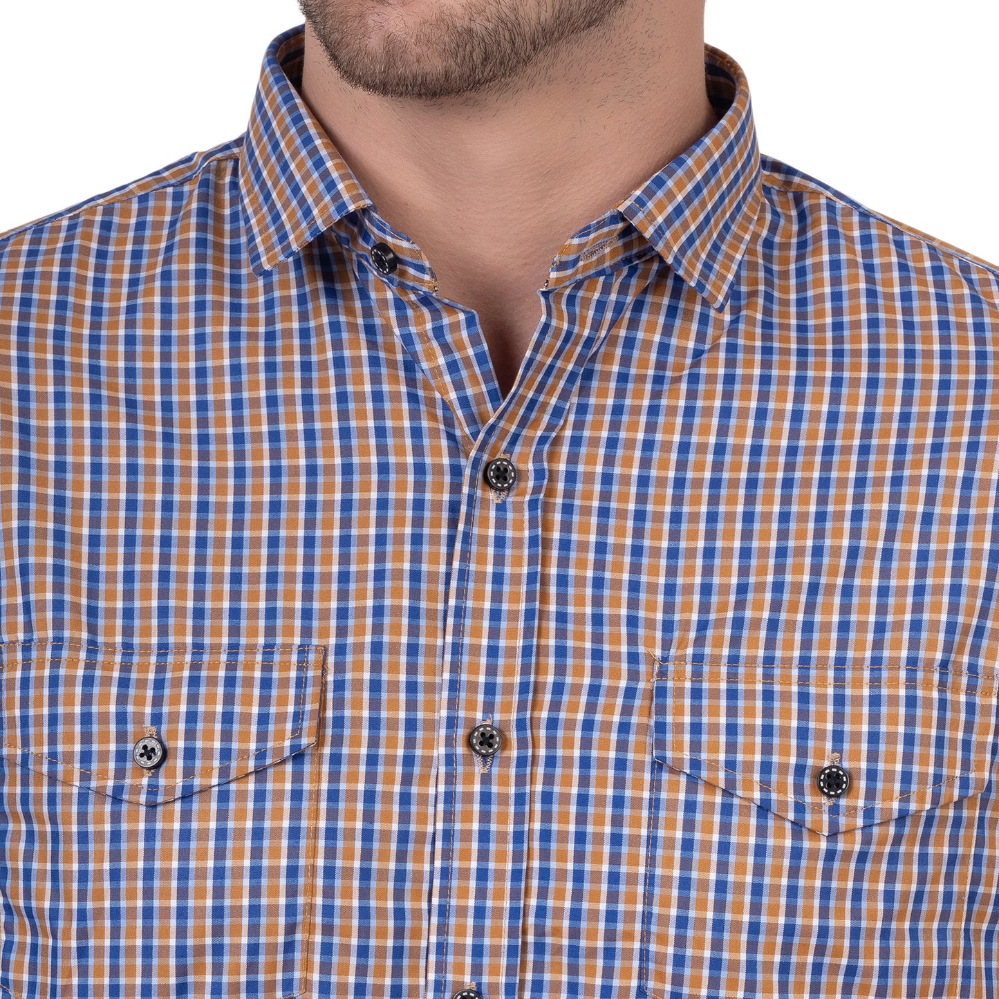 Half Sleeve Cotton Chequered Shirt (Yellow/Blue)