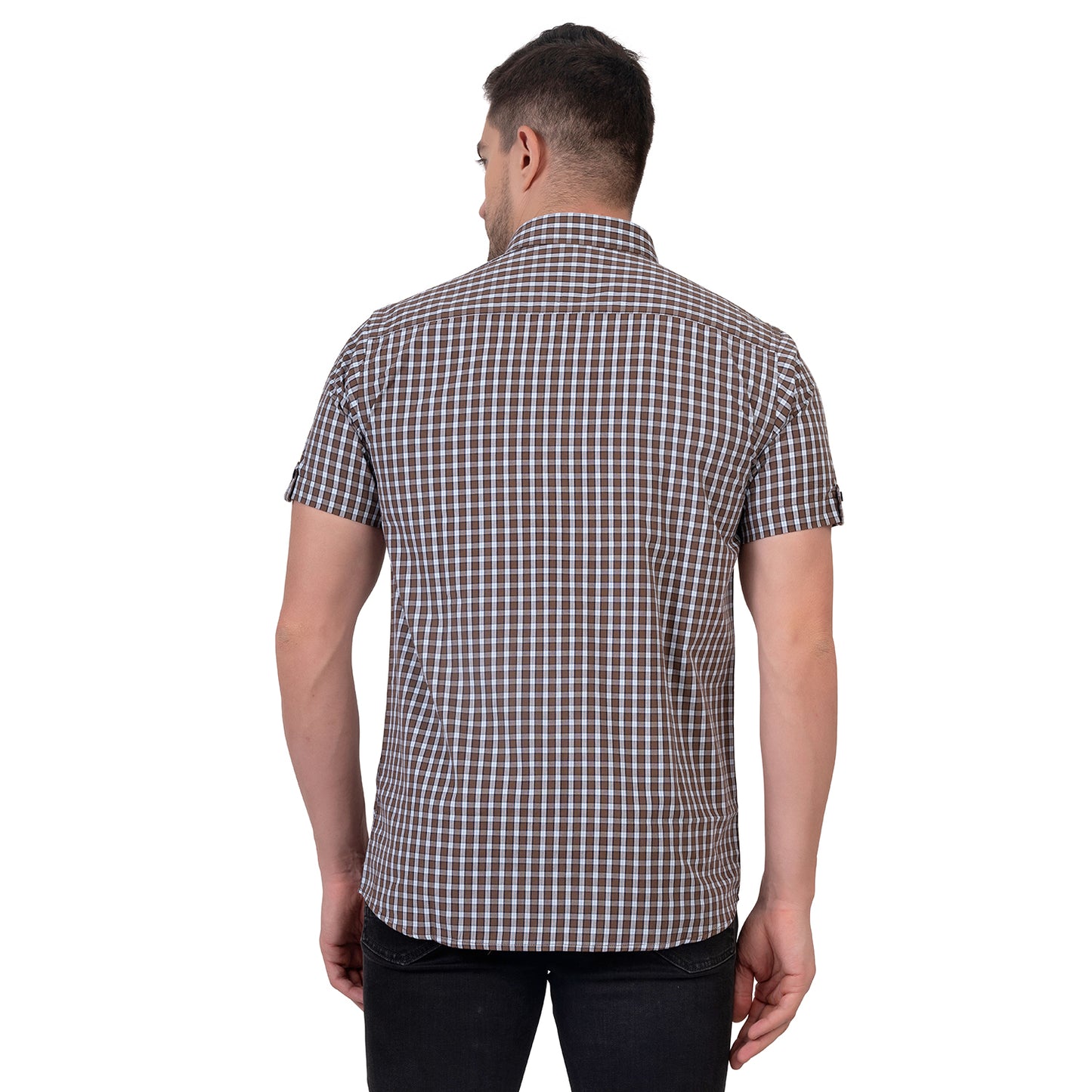 Half Sleeve Cotton Chequered Shirt (Brown)