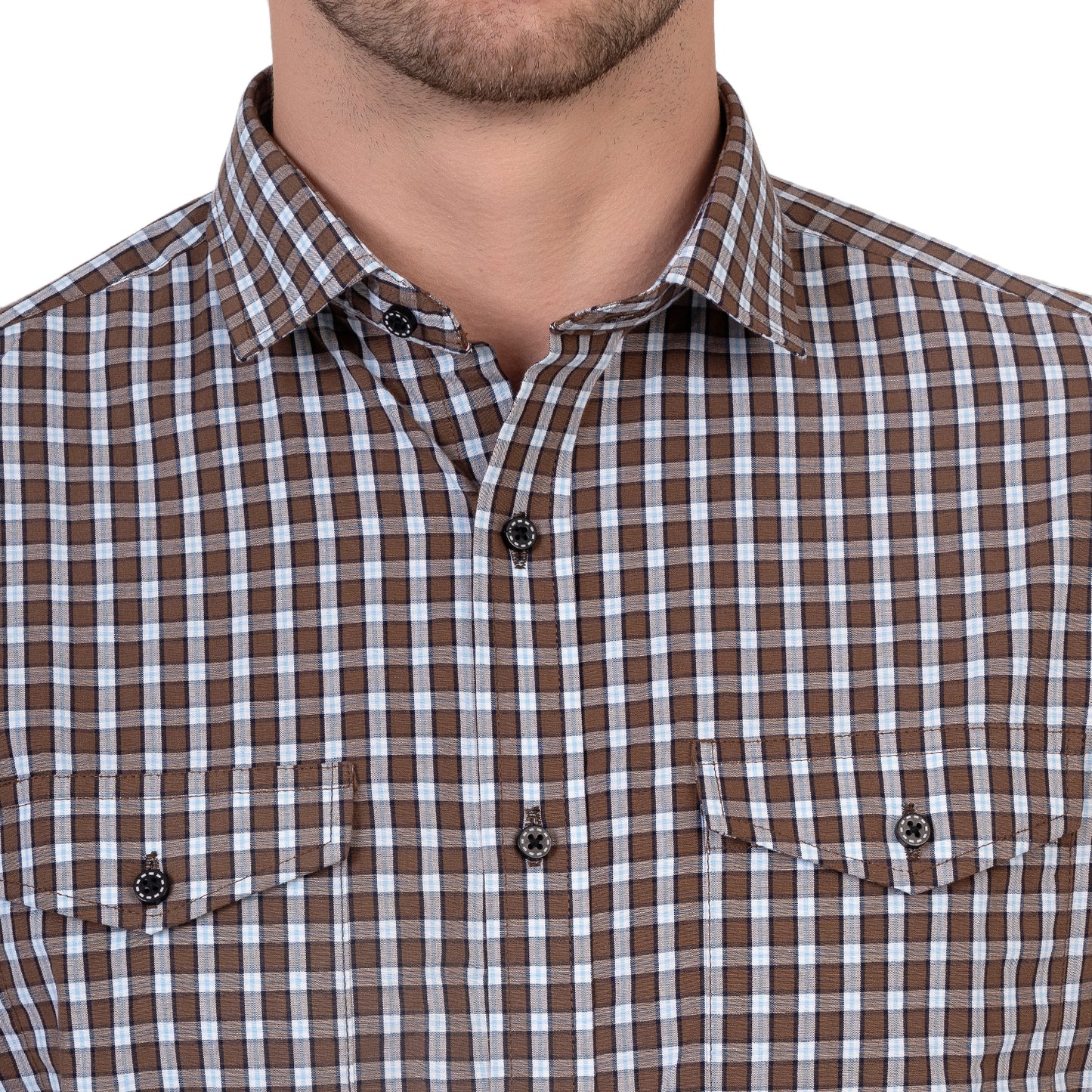 Half Sleeve Cotton Chequered Shirt (Brown)