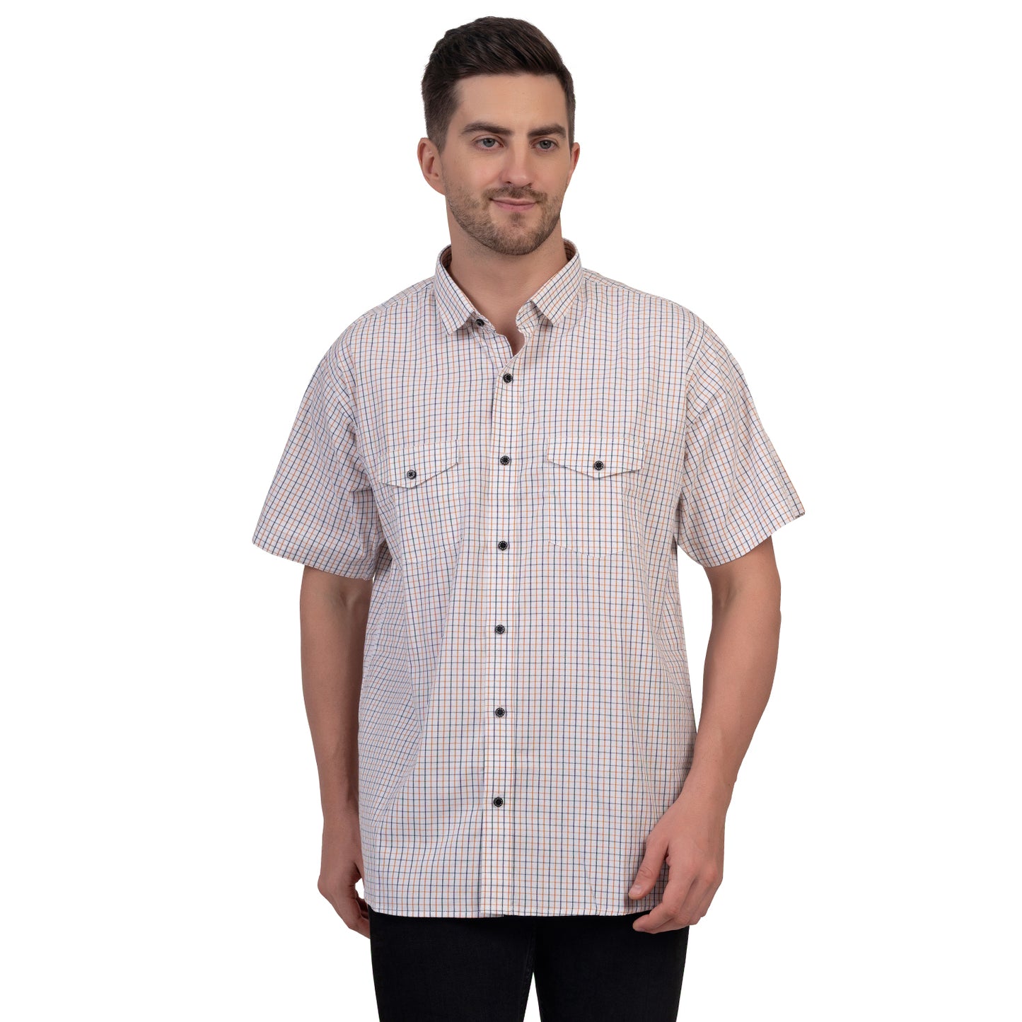 Half Sleeve Cotton Fine Chequered Shirt (White)