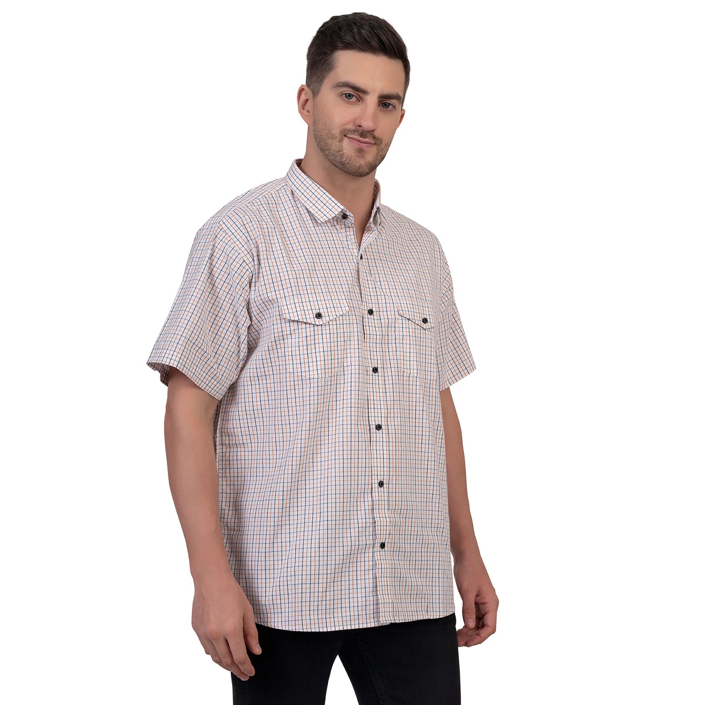 Half Sleeve Cotton Fine Chequered Shirt (White)