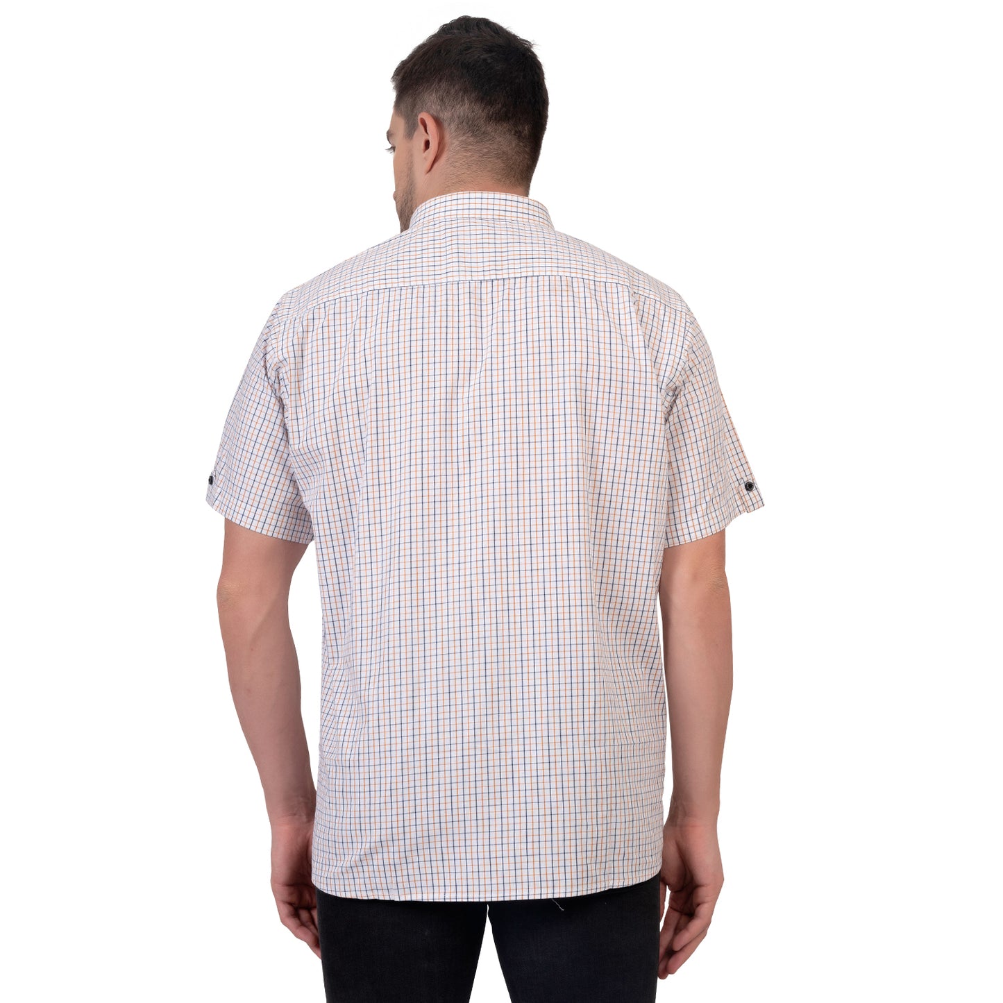 Half Sleeve Cotton Fine Chequered Shirt (White)