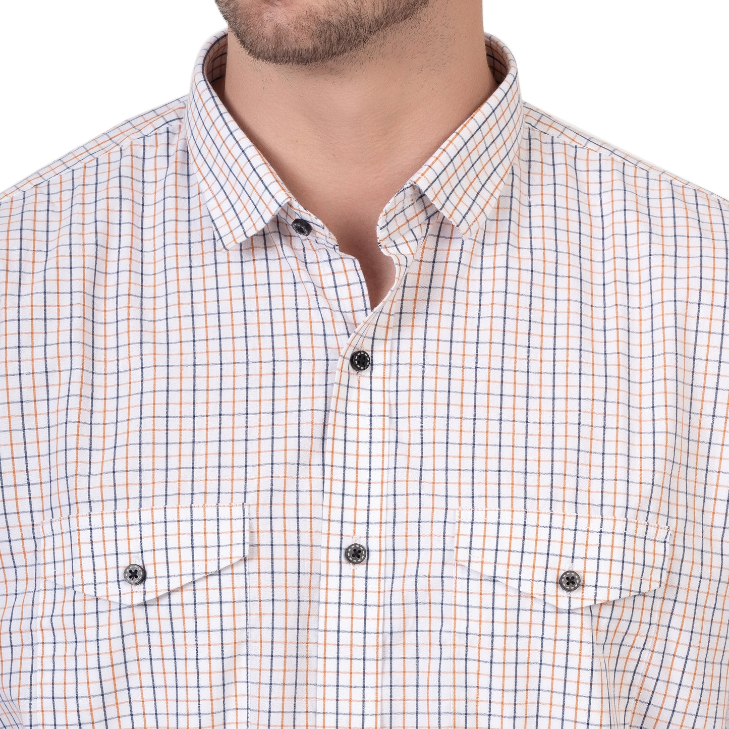 Half Sleeve Cotton Fine Chequered Shirt (White)