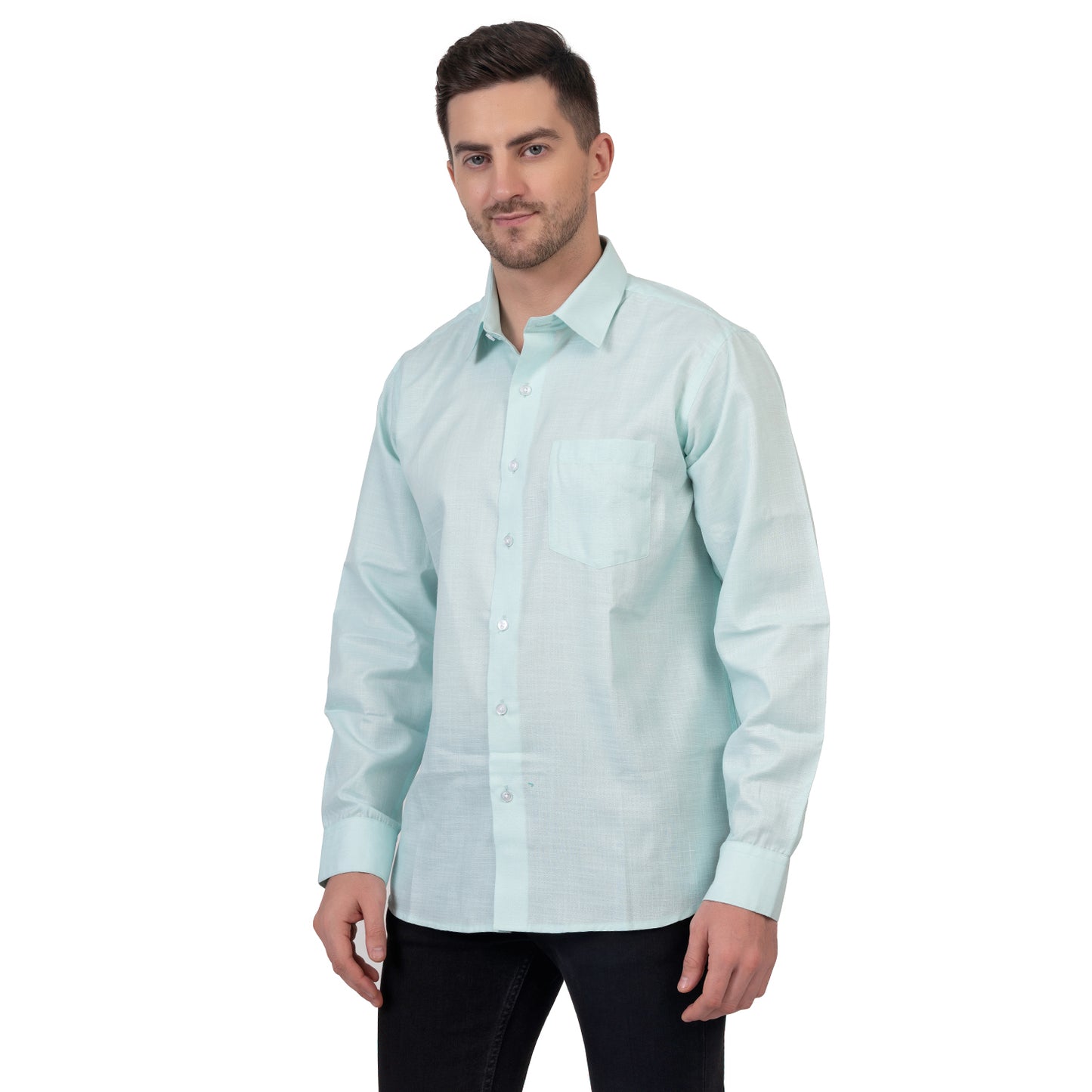 Full Sleeve Premium Linen Shirt (Aqua Blue)