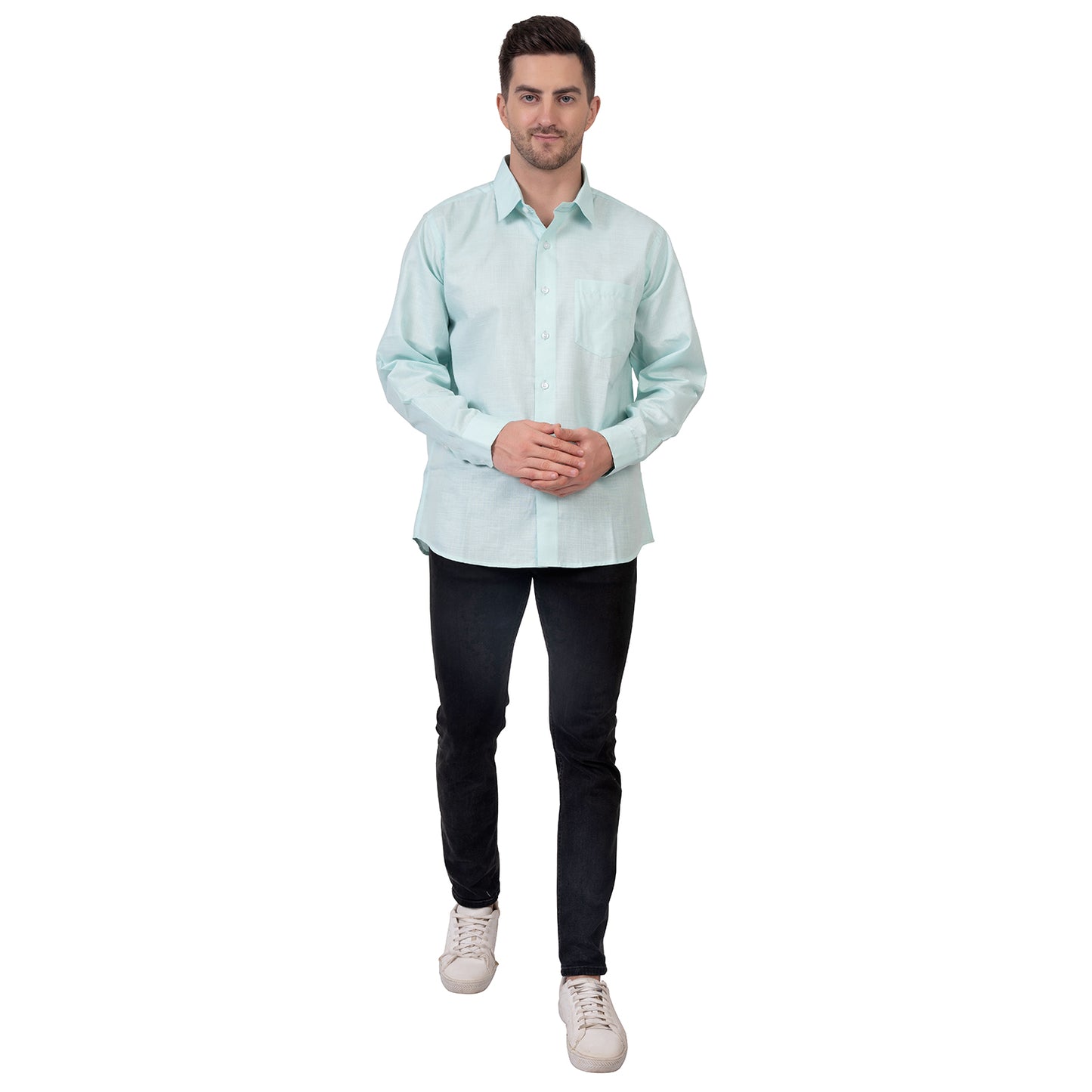 Full Sleeve Premium Linen Shirt (Aqua Blue)