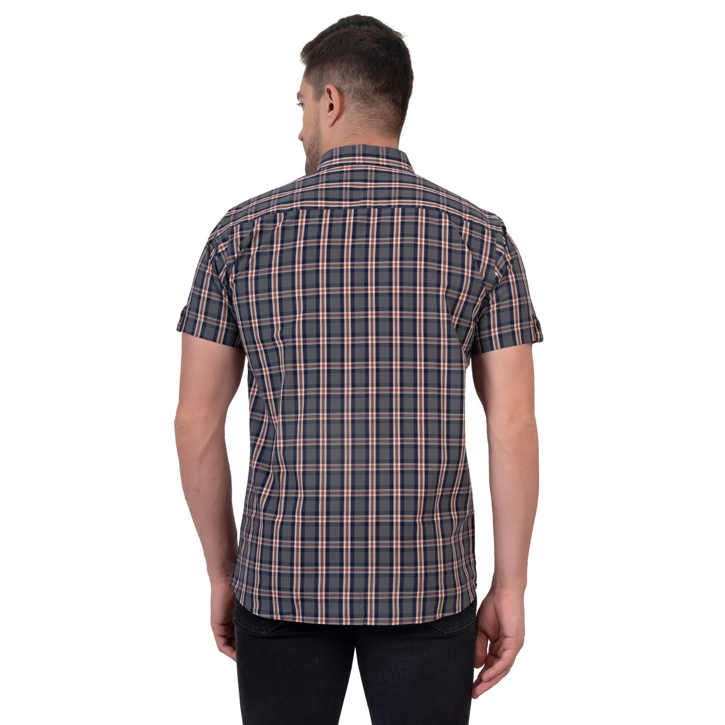 Half Sleeve Cotton Chequered Shirt (Faded Blue/Red)