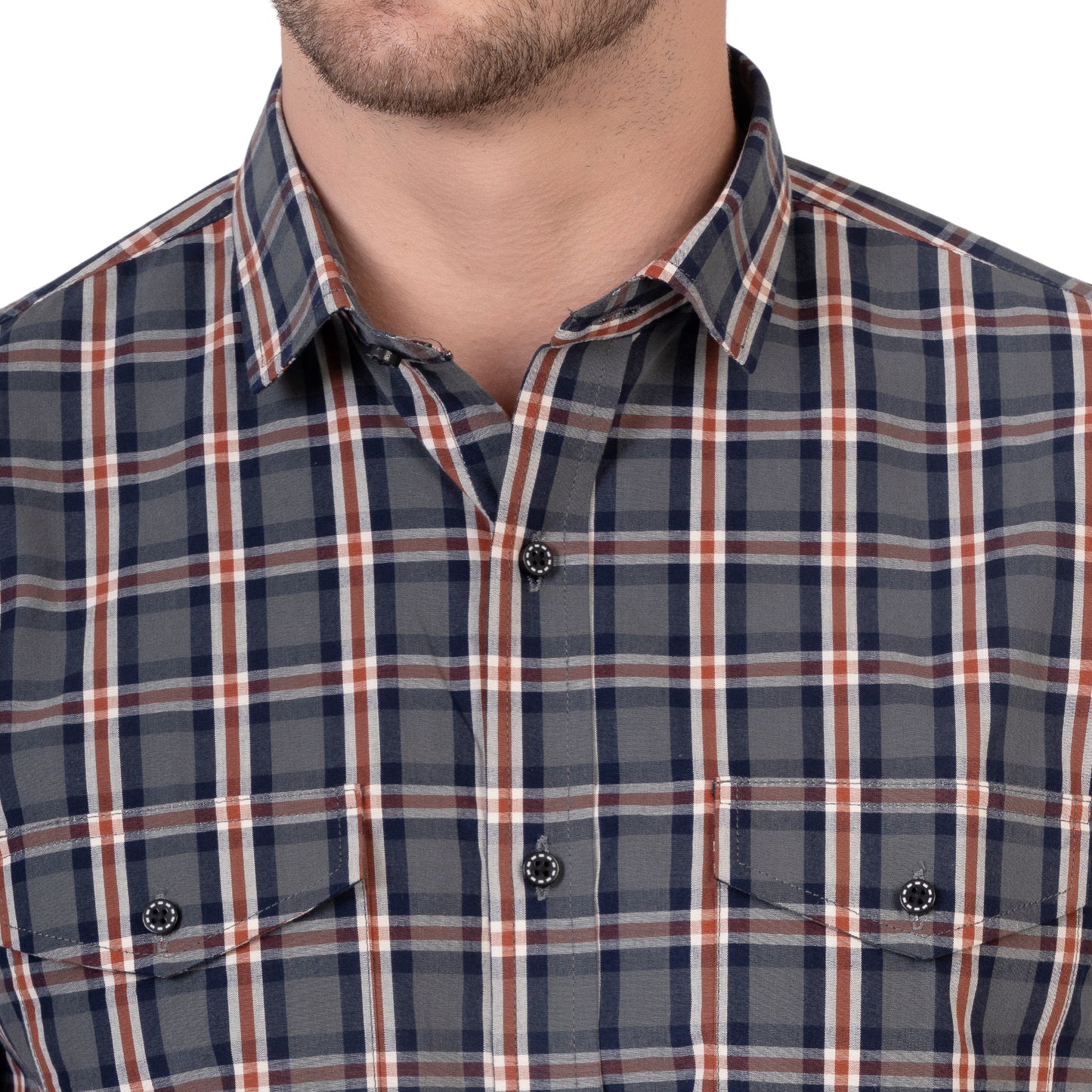 Half Sleeve Cotton Chequered Shirt (Faded Blue/Red)