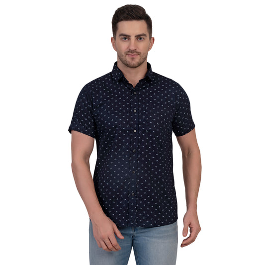 Half Sleeve Printed Cotton Shirt (Royal Blue)