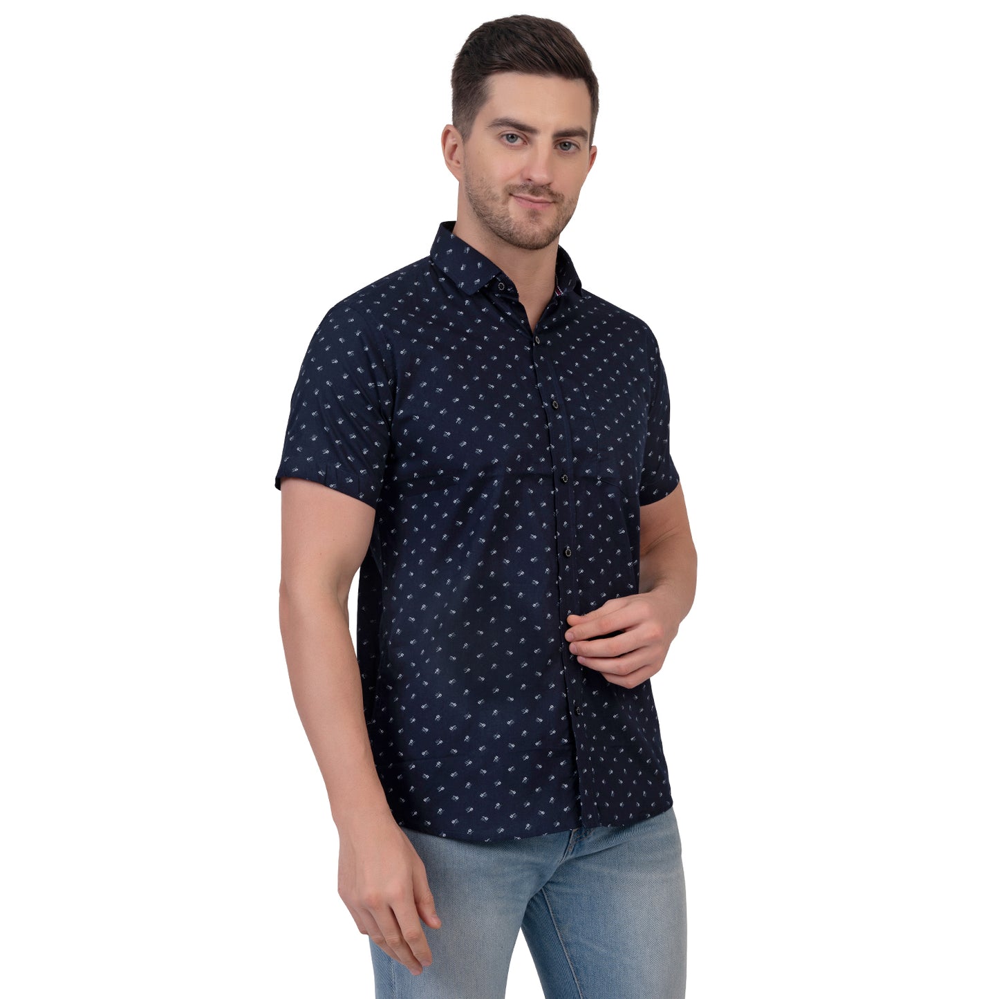 Half Sleeve Printed Cotton Shirt (Royal Blue)