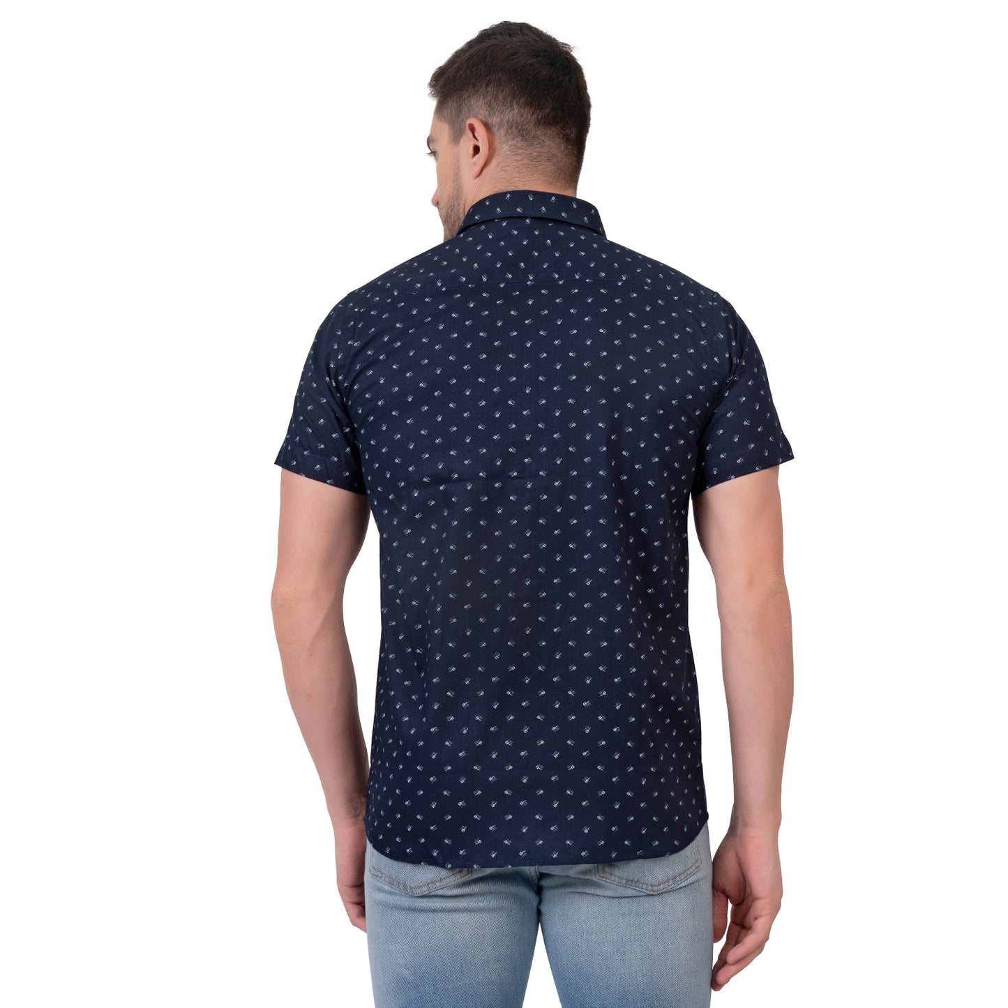 Half Sleeve Printed Cotton Shirt (Royal Blue)