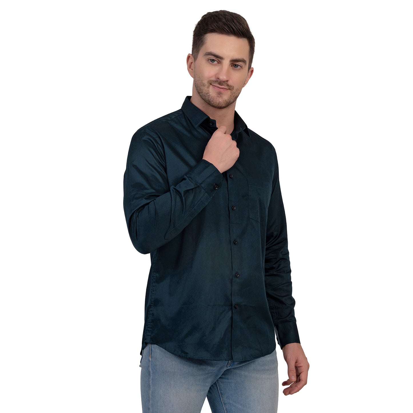 Full Sleeve Satin Cotton Shirt (Navy Blue)