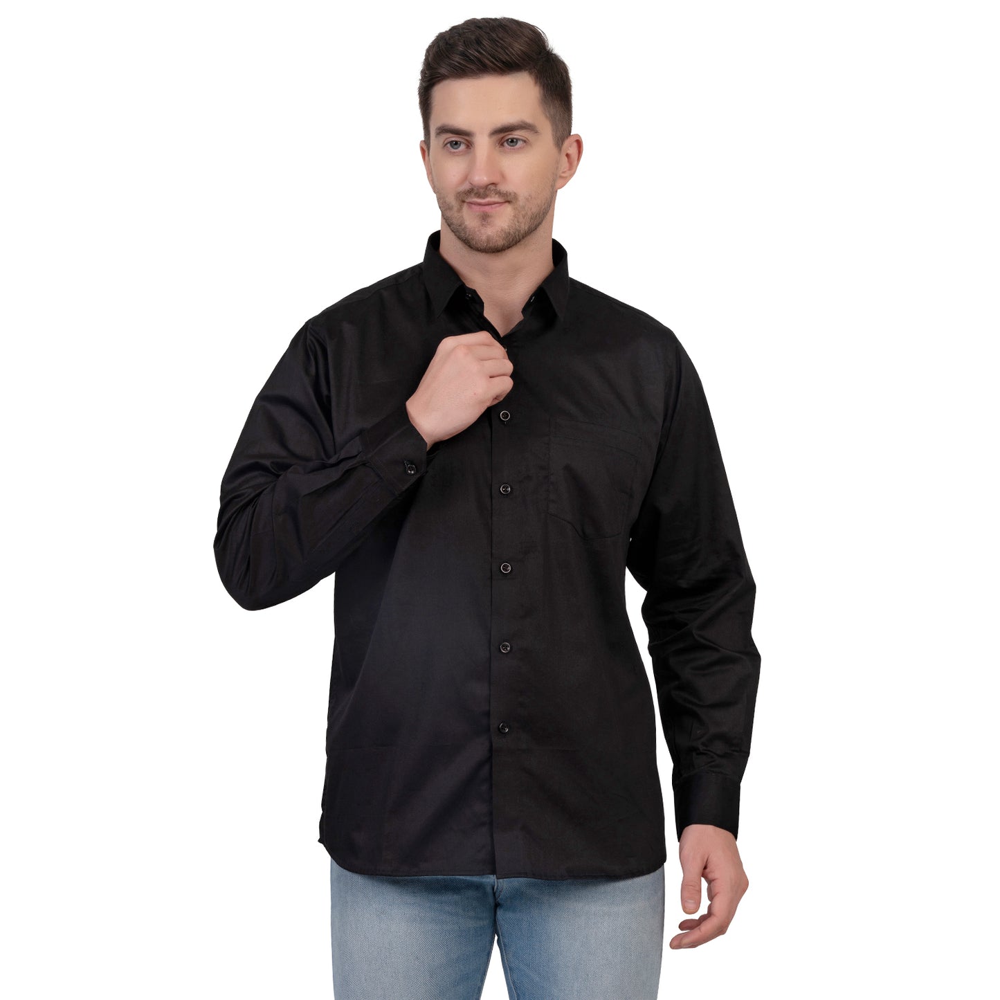 Full Sleeve Satin Cotton Shirt (Black)