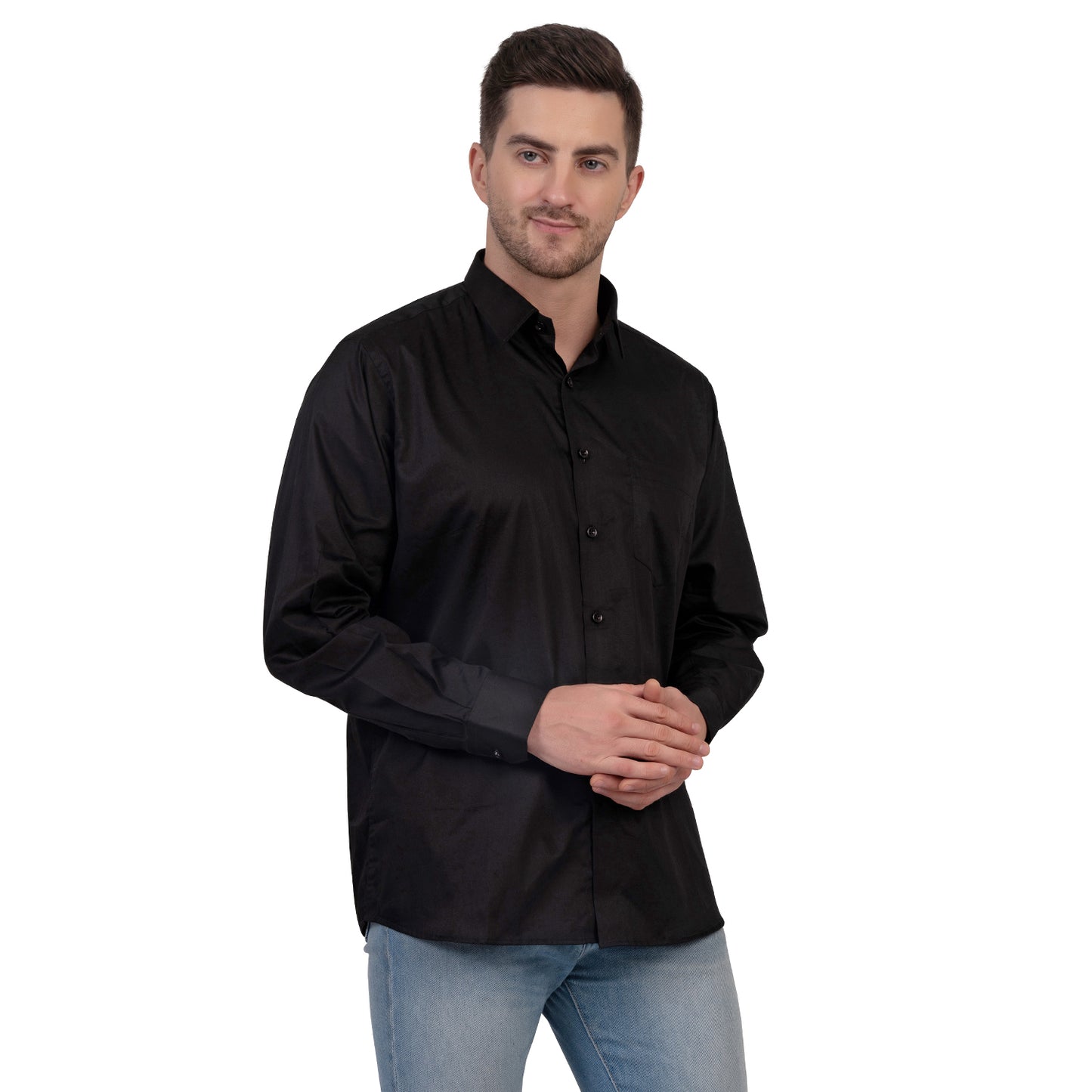 Full Sleeve Satin Cotton Shirt (Black)