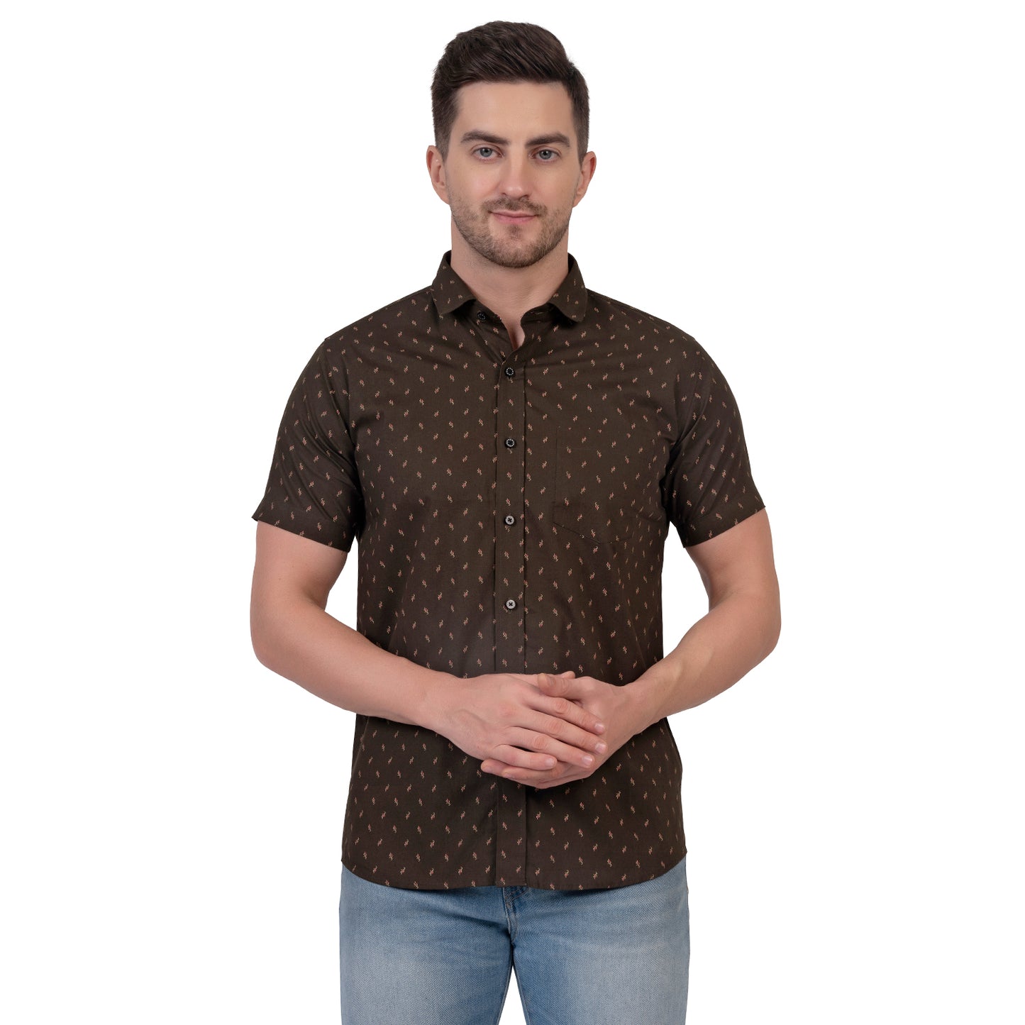 Half Sleeve Printed Cotton Shirt (Brown)