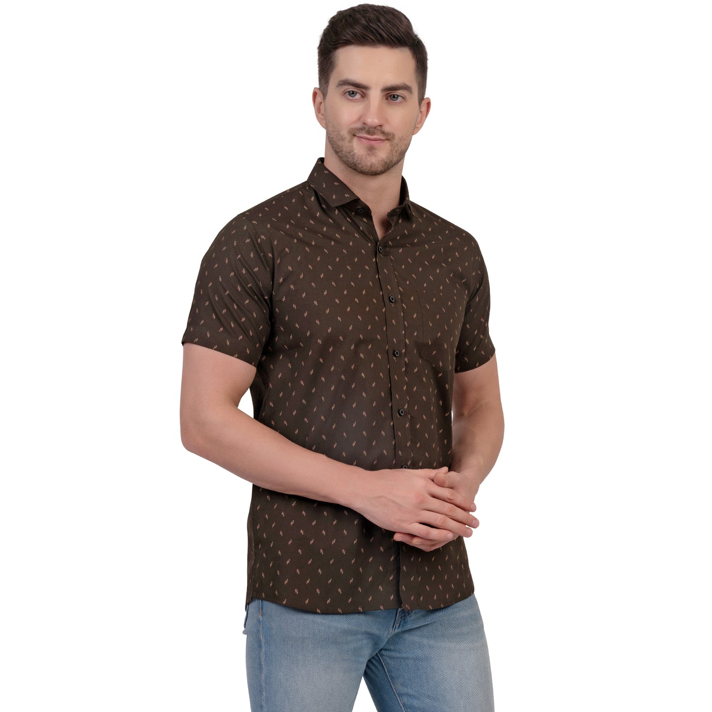 Half Sleeve Printed Cotton Shirt (Brown)