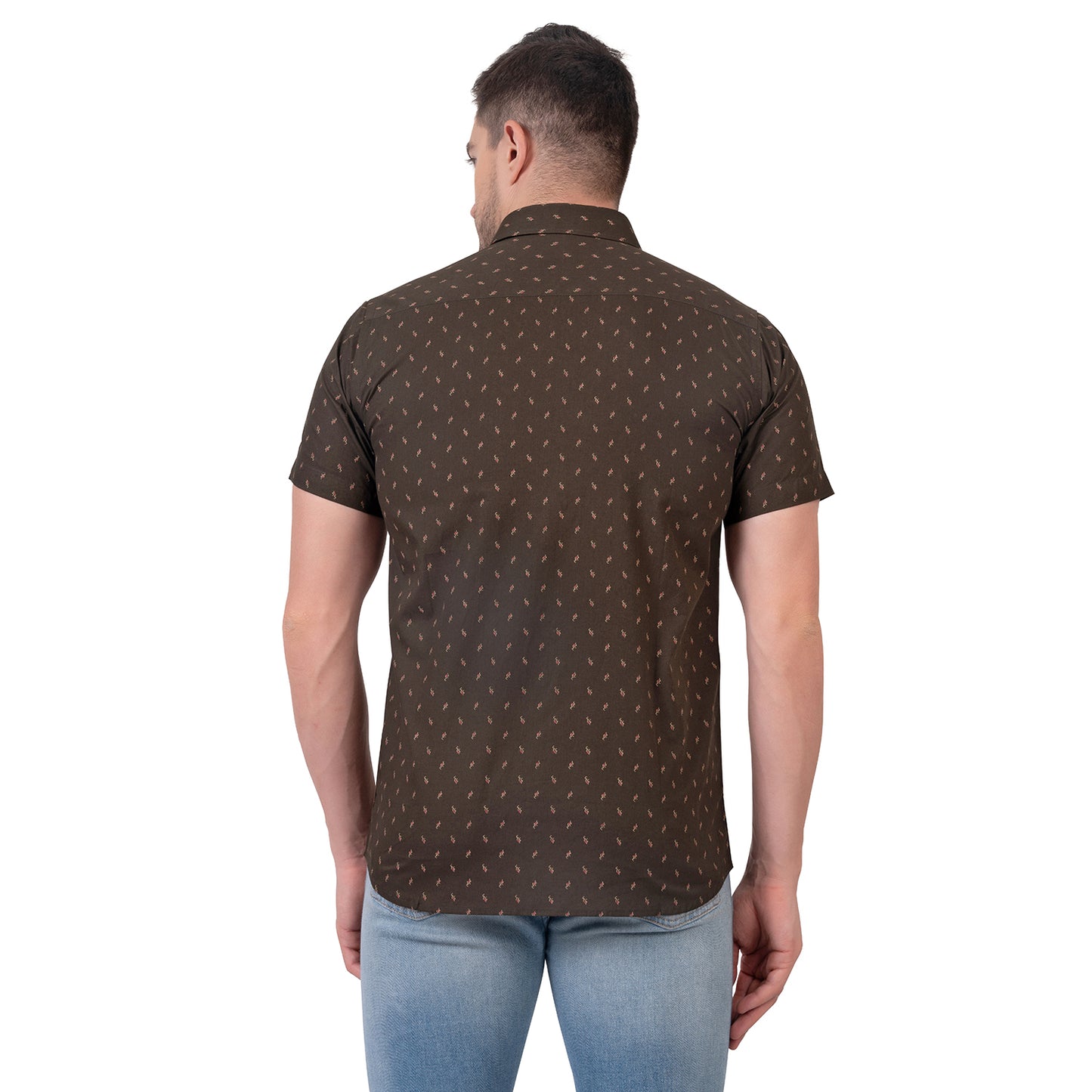 Half Sleeve Printed Cotton Shirt (Brown)