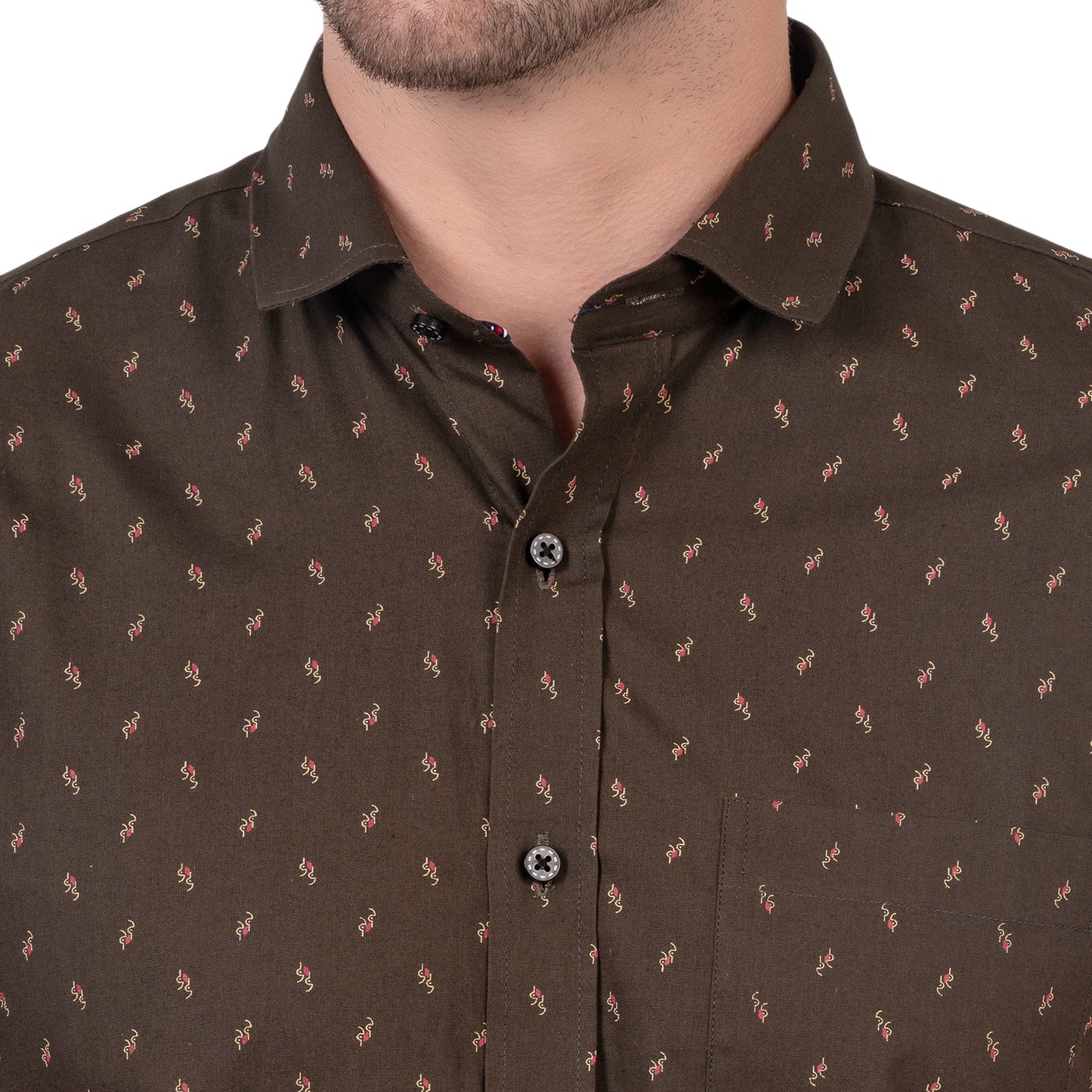 Half Sleeve Printed Cotton Shirt (Brown)