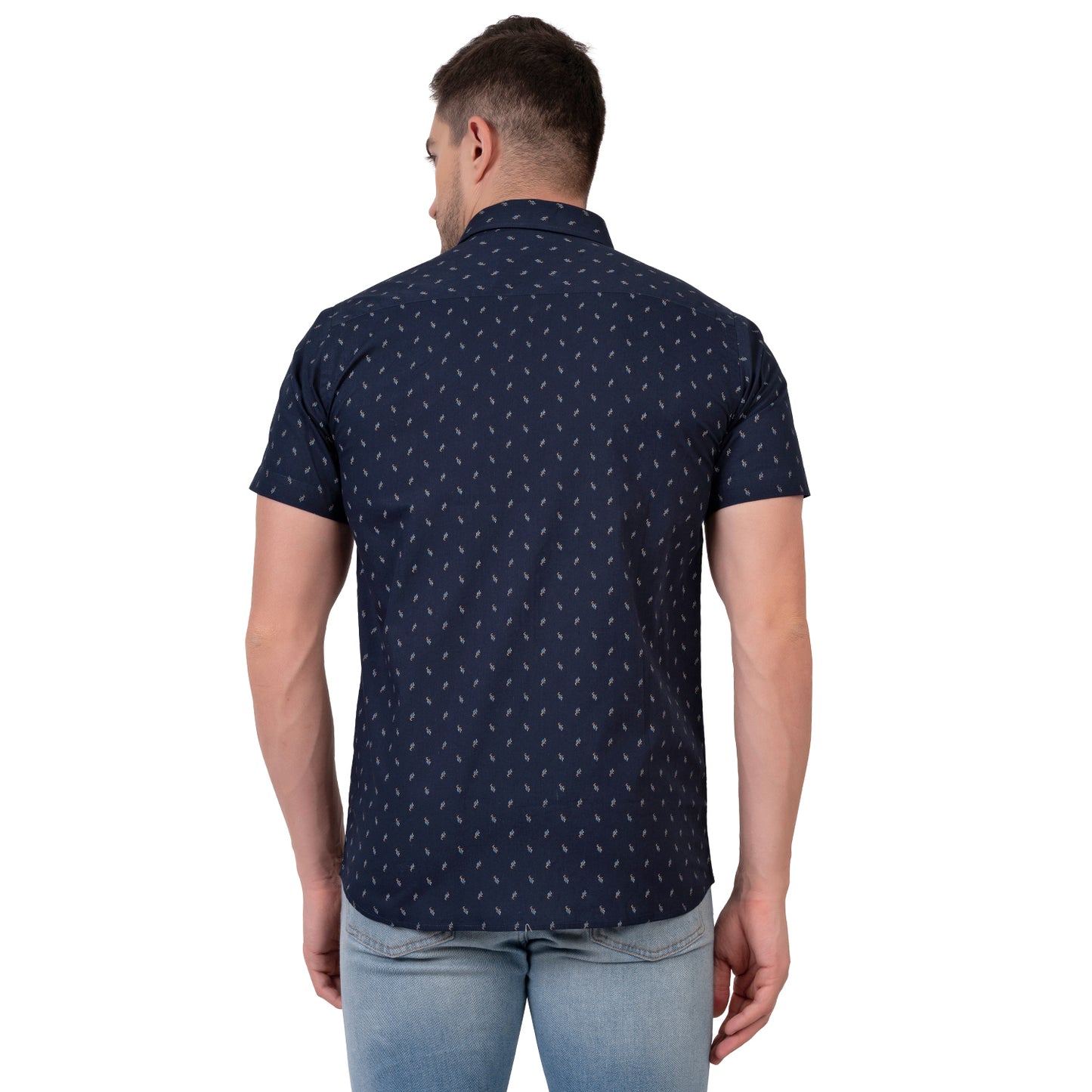 Half Sleeve Printed Cotton Shirt (Navy Blue)