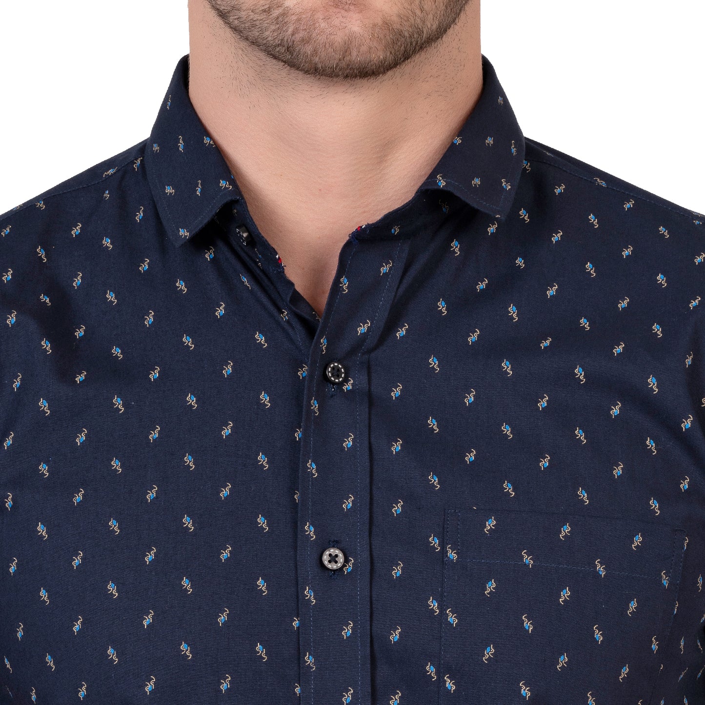 Half Sleeve Printed Cotton Shirt (Navy Blue)