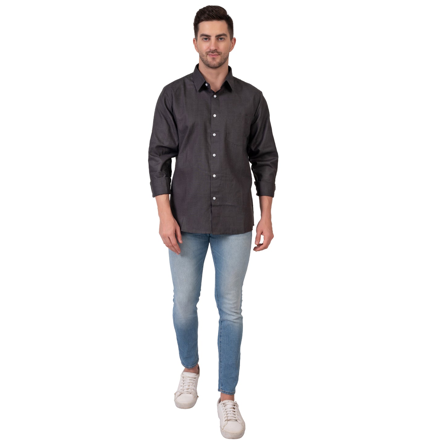 Full Sleeve Magic Linen Shirt (Charcoal Black)