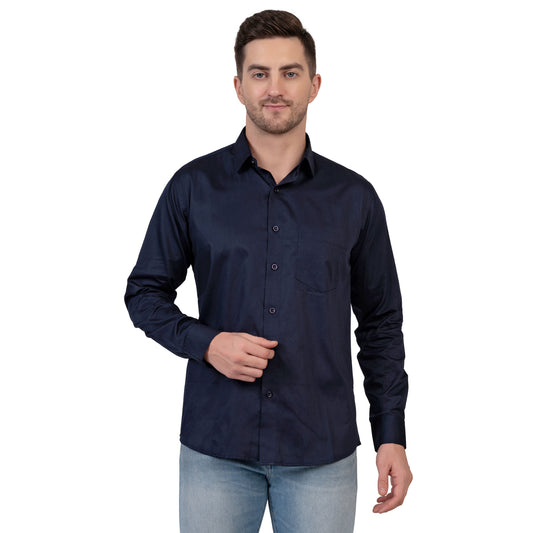 Full Sleeve Satin Cotton Shirt (Deep Blue)