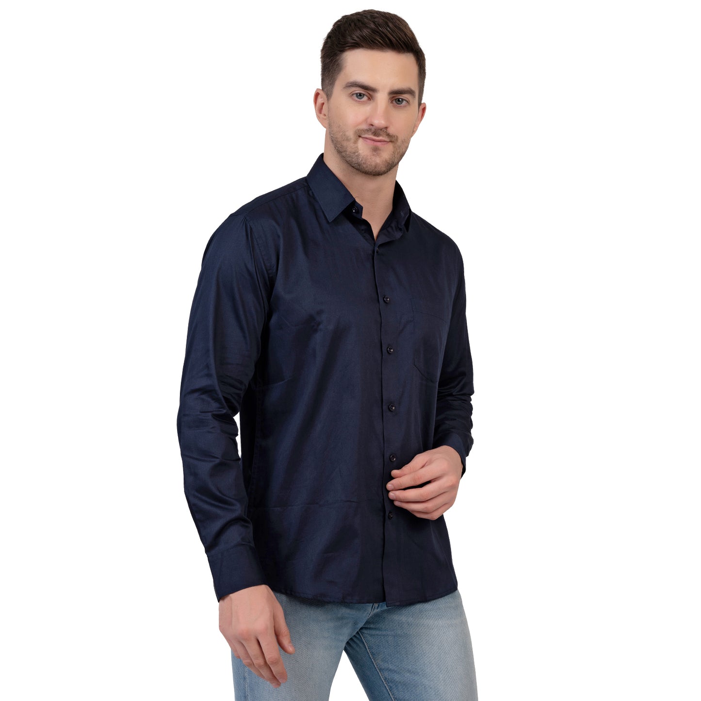 Full Sleeve Satin Cotton Shirt (Deep Blue)