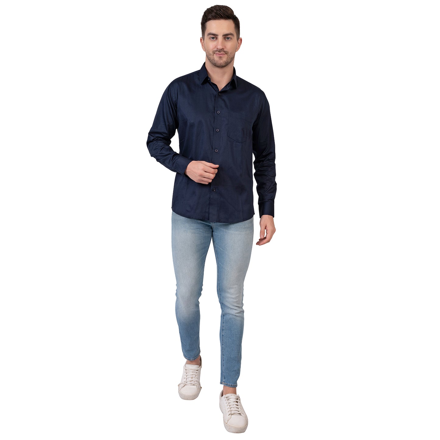 Full Sleeve Satin Cotton Shirt (Deep Blue)