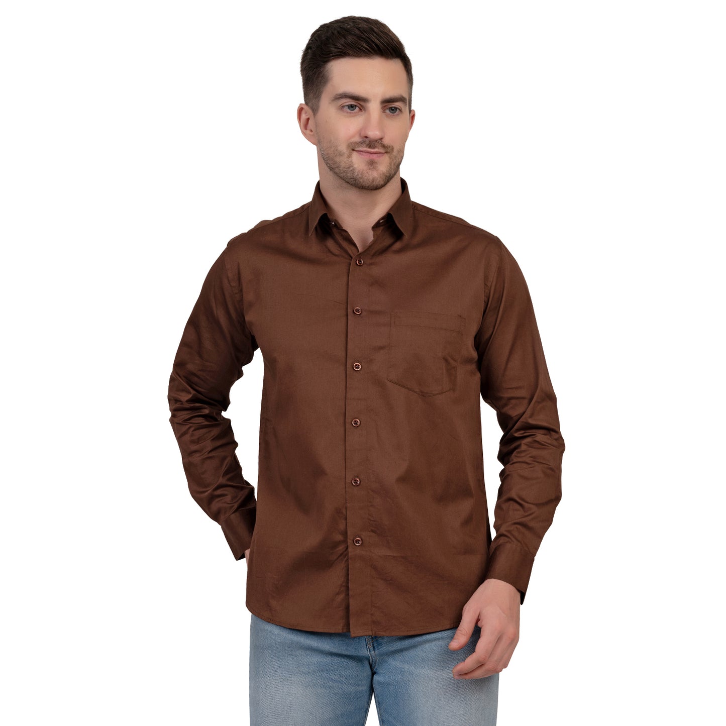 Full Sleeve Satin Cotton Shirt (Brown)