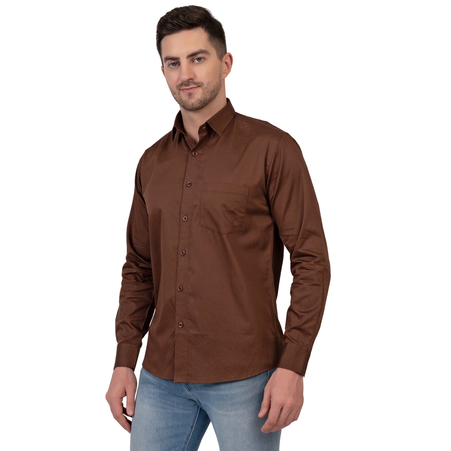 Full Sleeve Satin Cotton Shirt (Brown)