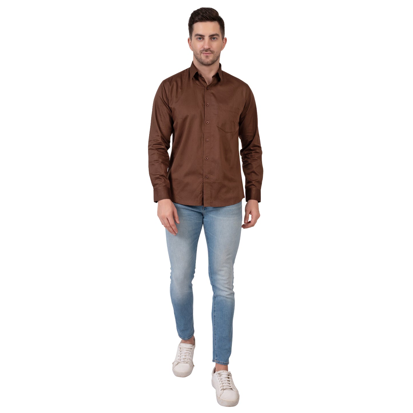 Full Sleeve Satin Cotton Shirt (Brown)