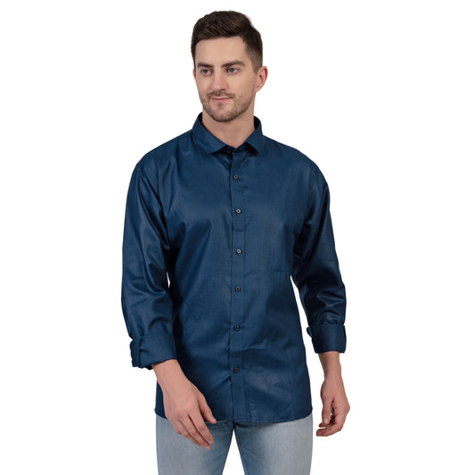 Full Sleeve Magic Linen Shirt (Navy Blue)