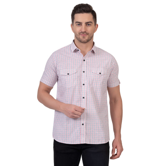 Half Sleeve Cotton Chequered Shirt (Dawn Pink)