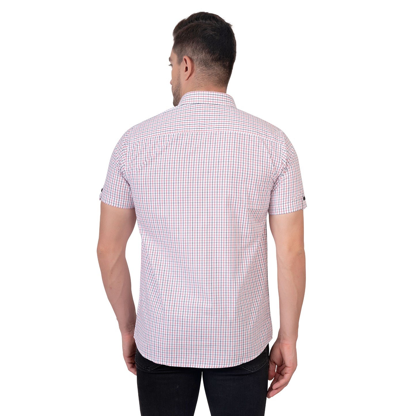 Half Sleeve Cotton Chequered Shirt (Dawn Pink)