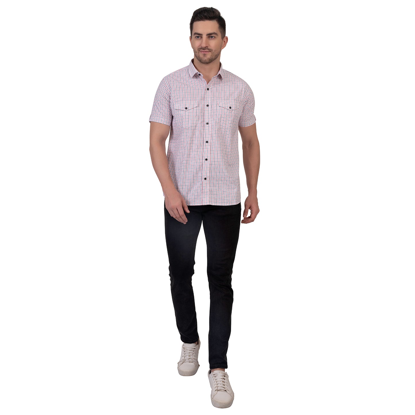 Half Sleeve Cotton Chequered Shirt (Dawn Pink)