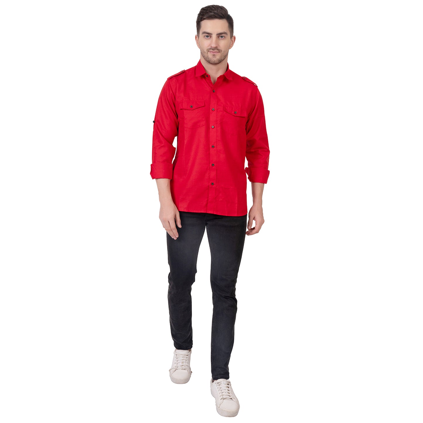 Full Sleeve Premium Linen Shirt (Bright Red)