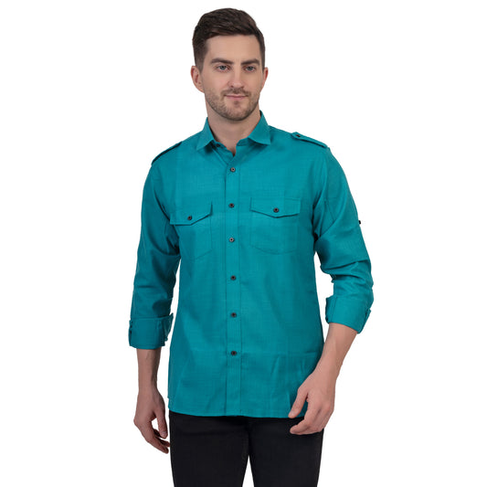 Full Sleeve Magic Linen Shirt (Cyan Blue)