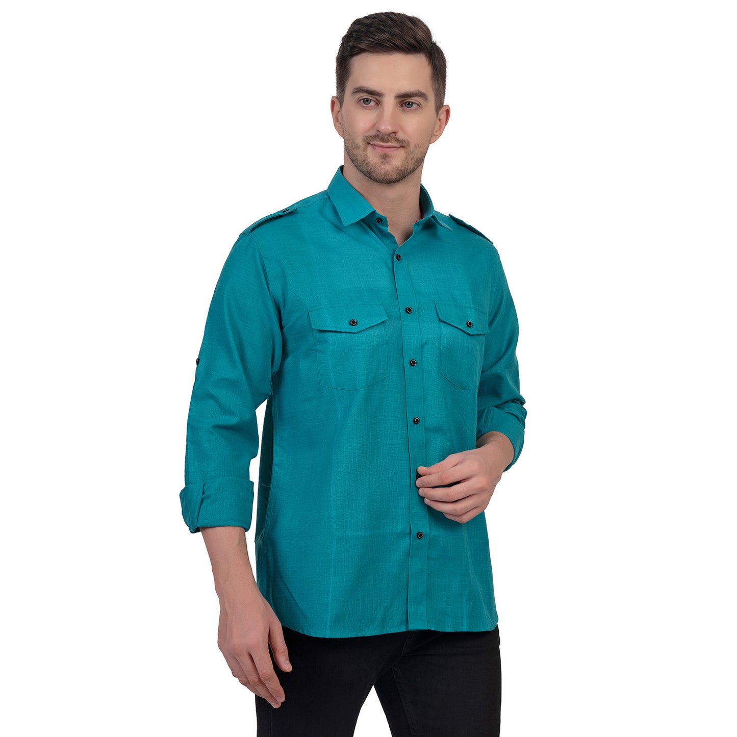 Full Sleeve Magic Linen Shirt (Cyan Blue)