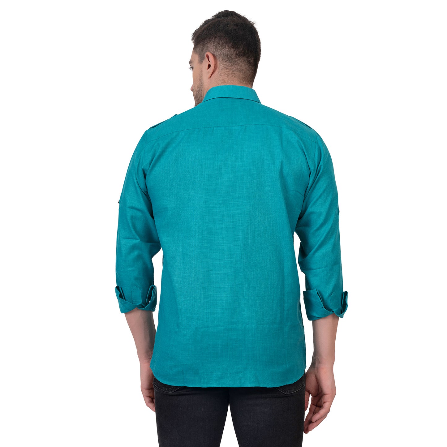 Full Sleeve Magic Linen Shirt (Cyan Blue)